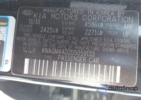 2013 Kia Optima Hybrid Lx z USA, uszkodzony, nr VIN KNAGM4AD2D5059133